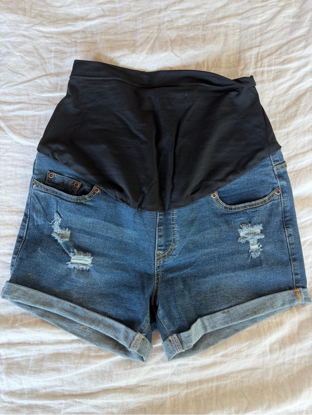 Fitglam Maternity Denim Shorts Over Belly Distressed Size Medium